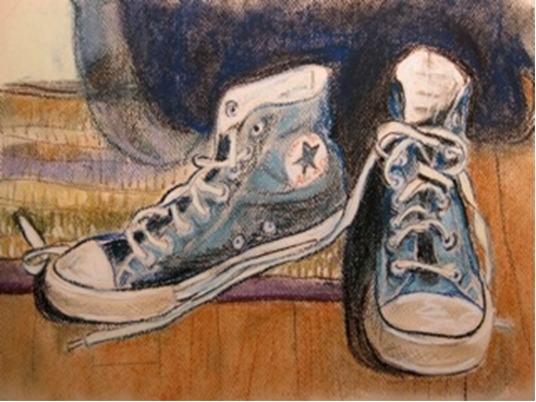 Day 35: shoes by the door, pastel, 9x12"