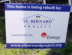 St. Bernard Project building sign outside of the homes