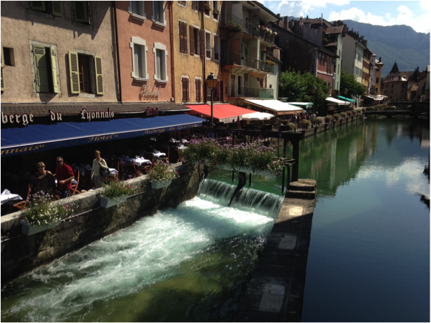 Canal-side dining Annecy 