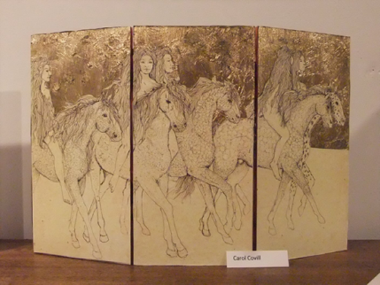 Godiva Society, Pen and Ink with Gold Leaf, by Carol Covil 