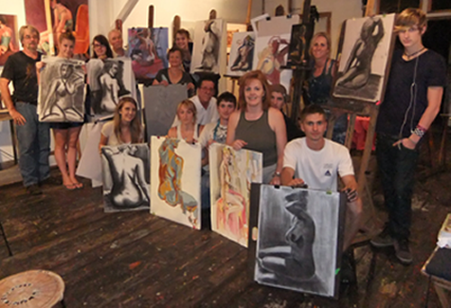 Sarah’s students with the artwork they created in under two hours 