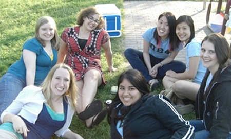 Marcella Vokey (in red) with her friends at MIT
